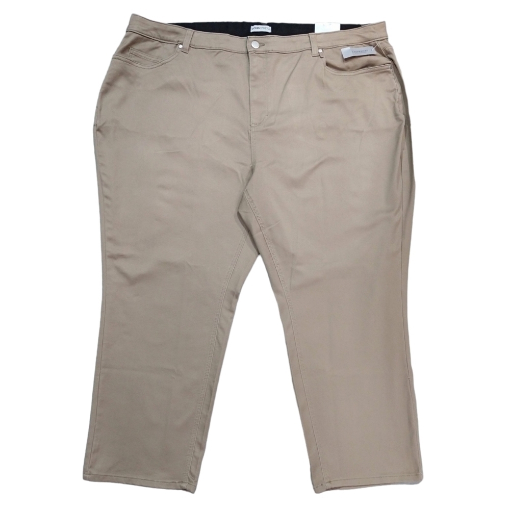 Catherines NWT Sateen Stretch Pant Cappuccino Straight Leg Elastic Comfort Waist